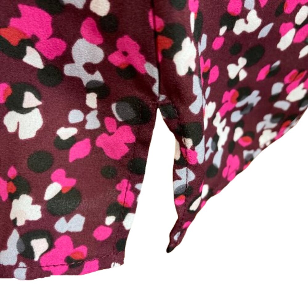 Talbots Sleeveless Confetti Top Burgundy Pink White Pleated Neckline Fun, Medium - Picture 9 of 12